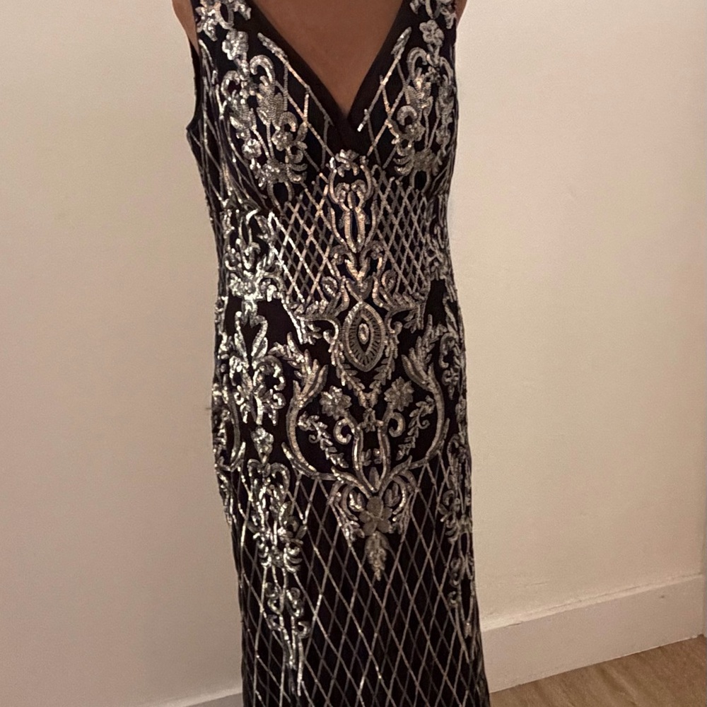 Elegant Black and Silver Embellished Dress evening gown